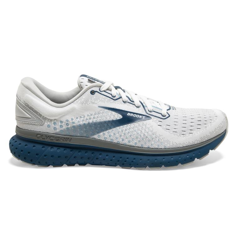 Brooks Glycerin 18 - Mens Road Running Shoes - White/Grey/Poseidon (21805EHMD)